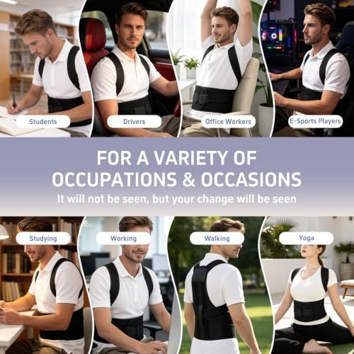 Posture Corrector for Women and Men, Full Back Brace for Posture Support, Adjustable Upper Back Brace with Waist Belt, Shoulder Straightener for Hunchback, Back Support for Work, Home, Office Black, Small