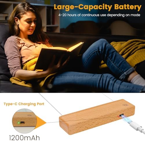 Book Light, Dimmable LED Reading Light 3 Color Flat Book Lamp for Reading, Rechargeable Page Light with Wooden Base and Scratch-Resistant Panel, Portable Gifts for Boys Girls Women Man (Wood)
