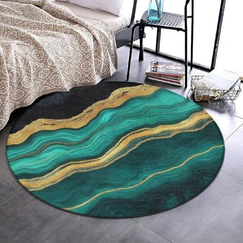 Highly Premium Quality Floor Mat, Office Chair Decor Mat, Room Sofa Yoga Soft Round Carpet Teal Turquoise Green Gold Black Marble