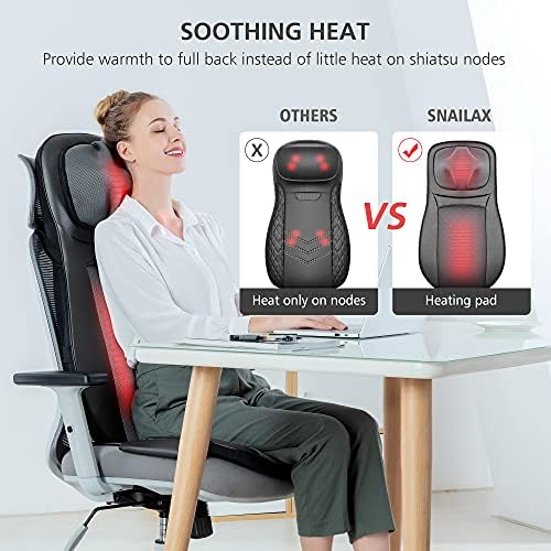 Snailax Shiatsu Neck & Back Massager with Heat Chair Pad Kneading Massage