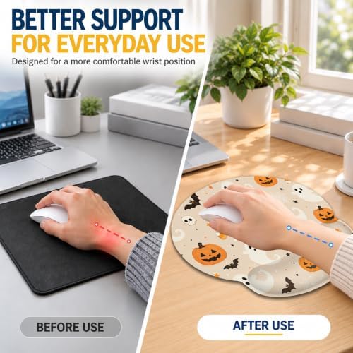 3 Piece Wrist Rest Mouse Pad Set with Keyboard Support Halloween Ghost