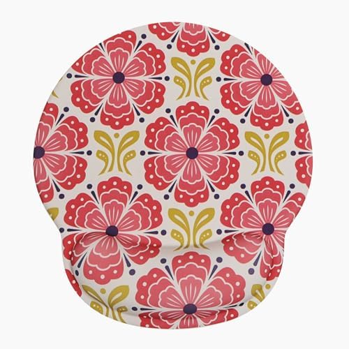 Seorsok Red Flower Mouse Pad with Gel Wrist Support Mouse Pad,Ergonomic Aesthetic,Comfortable Mousepad for Office Game Work Computer,Pain Relief Mousepad with Non-Slip Silicone Base,Blooming Floral