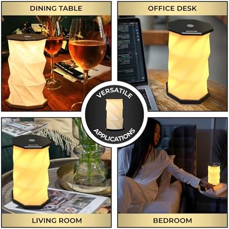 Origami Expanding Foldable LED Desk Lamp – USB Rechargeable & Portable - Dimmable Touch Control Light with Adjustable Height up to 8.25" for Office, Travel, Bedside - Sleek & Modern Design (Black)