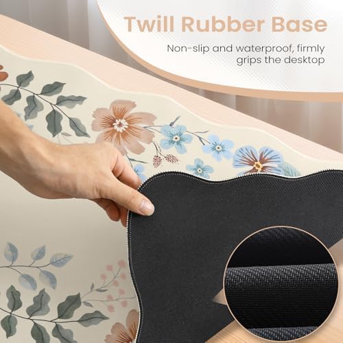 HAOCOO Large Desk Pad, Non-Slip Scalloped Mouse Mat for Desktop(Beige)