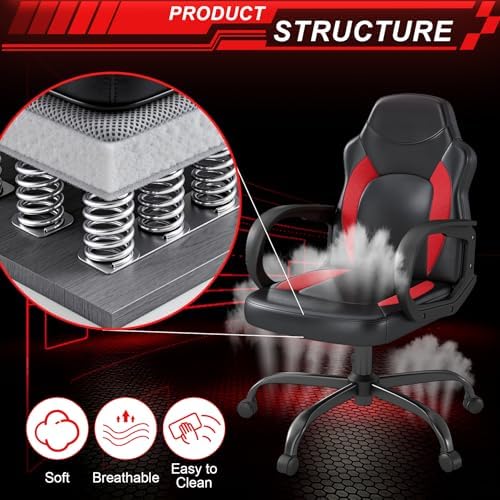 Comfy Gaming Chair, High‑Back Computer Video Game Chair, Red