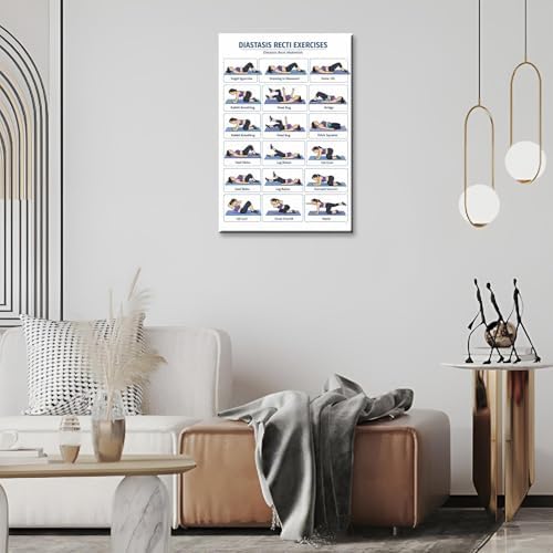 Diastasis Recti Repair Exercise Poster, 18 Illustrated Postpartum Abdomen Healing Moves Chart, Bodyweight Postnatal Core & Pelvic Floor Training Guide for Diastasis Recti Abdominis Recovery Workout(24x36inchs，Wrapped Framed)