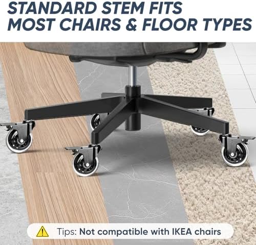 TICONN Office Chair Wheels, 3" Caster Wheels for Tile Carpets, Set of 5