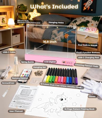 16.8" LED Drawing Board for Kids, Toys for Girls 3+ Birthday Gifts