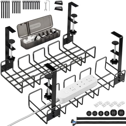 2 Pack Under Desk Cable Management Tray, No Drill Wire Management Rack