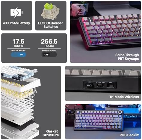 EPOMAKER x Aula F75 Gasket Mechanical Keyboard, 75% Wireless Hot Swappable Gaming Keyboard with Five-Layer Padding&Knob, BT/2.4GHz/USB-C, RGB (Black Gradient, LEOBOG Reaper Switch)