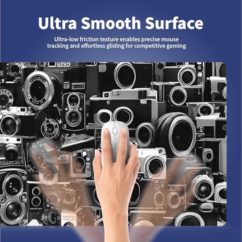 Retro Camera Collection Large Mouse Pad, Montage Design Dark Grey Desk Mat