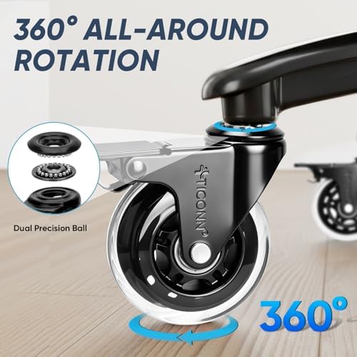 TICONN Office Chair Wheels, 3" Caster Wheels for Tile Carpets, Set of 5