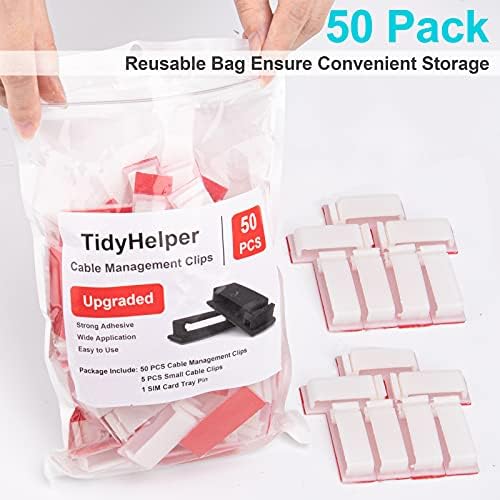 50 PCS Under Table Cable Management Clips White, Large Cable Clips for Computer Desk Cable Wire Management, Adhesive Wire Organizer Clips for Multiple Cord Management (PC, Network, TV, Ethernet)