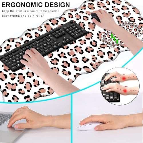 Mouse Pad with Wrist Support + Desk Mat + Coaster 3 in 1 Set, XL Large Gaming Mousepad Ergonomic Mouse Pads for Desk Computer Laptop Office,Leopard Print