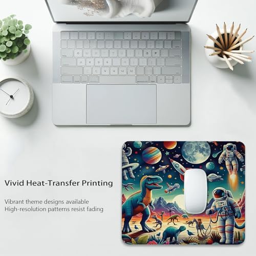 Outer Space Mouse Pad, Surreal Rocket Dinosaur Planet Astronaut Desk Mat