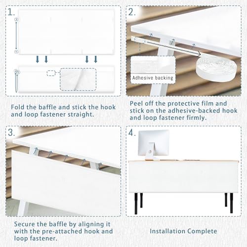 60" Under Desk Privacy Panel White Self-Adhesive Modesty Panel with Wire Pocket for Cable Management Organizer Heavy Duty Desk Skirt - Office Home or Standing Workstation Concealer Shield