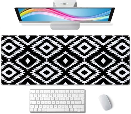 Desk Mat Large Mouse Pad, Black White Geometric Aesthetic XL Mouse Pad Extended Full Desk Gaming Mousepad XL Long Keyboard Mouse Mat Desk Pad 31.5''X11.8'' Desk Accessories for Women Men