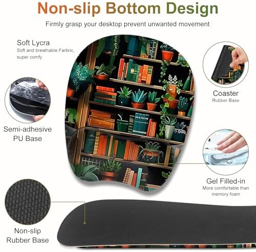 Mouse Pad with Wrist Support 4 in1 Set, XXL Big Game Mousepad + Keyboard Wrist Rest + Mouse Wrist Rest Pad +Coaster Gaming Mat for Home Office Work Computer Laptop PC I Green Vine Book Forest