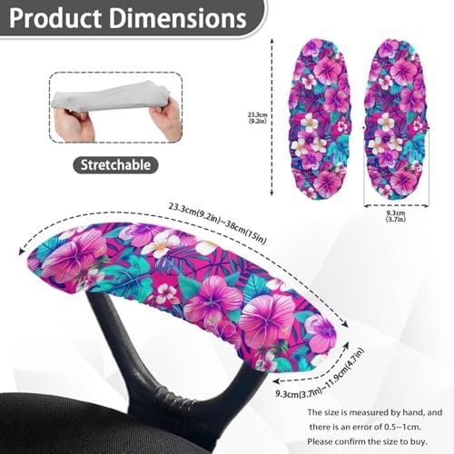 Hibiscus Print Office Chair Armrest Slipcovers Set of 2, Monstera Palm Tree Leaves Print Chair Arm Covers for Office Chairs, Soft Stretchable Washable Computer Chairs Armrest Slipcovers