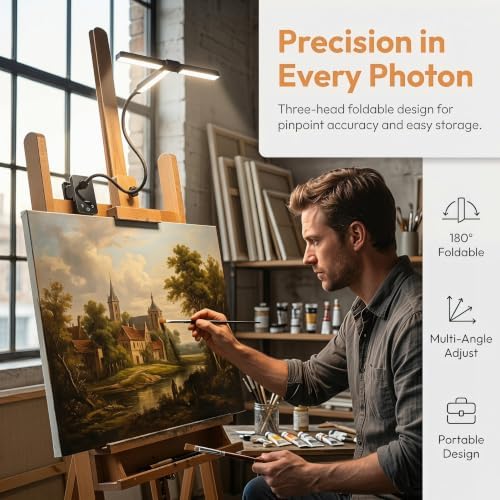 holoith 2 Pack 3 Head Foldable Clip On LED Easel Lamp for Artists