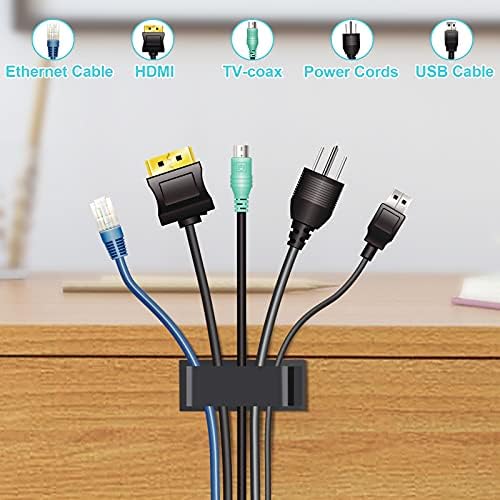 50 PCS Black Cable Clips - Large Cord Organizers for Under Desk Cable Wire Management, Adhesive Holder Clips for Multiple Cord Management
