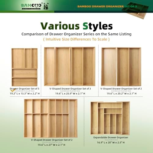 BAMOTTO CRAFTBAMBOO Stackable Bamboo Drawer Organizer Set of 5 for Kitchen