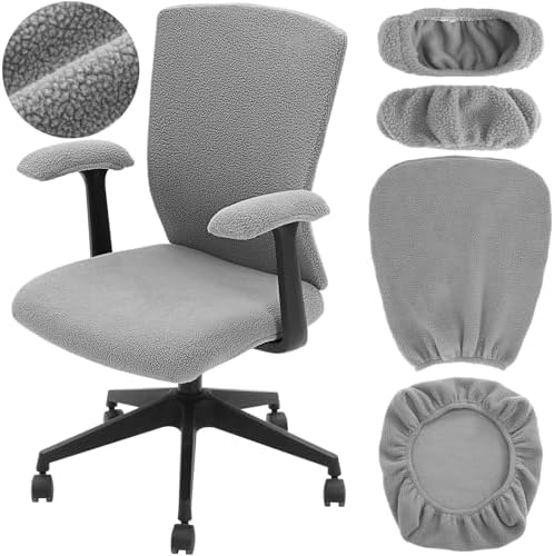 Tallew 4 Pcs Office Chair Covers Pads Set, Square High Back, Grey, Sherpa