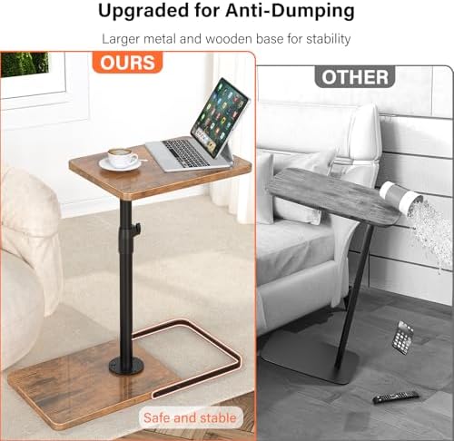 TV Tray Table for Couch - Adjustable Height & 360°Swivel Panel Design，Larger Metal and Wooden Base to Prevent Slipping，Sofa Armrest Tray Table for Eating Laptop Couch Bed Dinner or Small Space