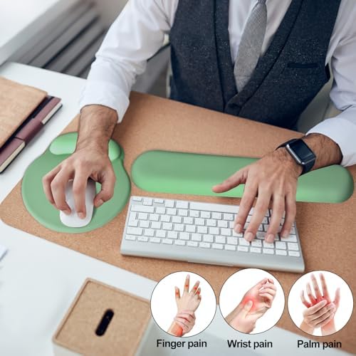 Keyboard Wrist Rest Mouse Pad with Wrist Support, Gaming Mousepad with Non-Slip Base, Ergonomic Mouse Wrist Arm Cushion Support for Home Office Laptop Computer, Easy Typing for Pain Relief, Green