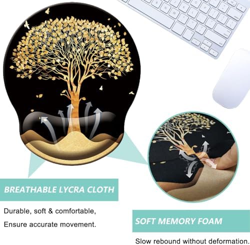 Mouse Pad with Wrist Support, Ergonomic Mouse Pad with Memory Foam Wrist Rest Cushion, Non-Slip Rubber Base Gaming Mice Pad for Home Office Computer Laptop, Tree