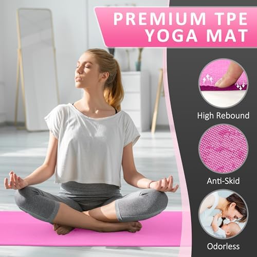 Fitvids All Purpose Thick High Density No Tear Exercise Yoga Mat with Strap & Lightweight Features for Indoor & Outdoor Use