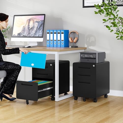 SISESOL 3 Drawer File Cabinet with Lock,Rolling File Cabinets,Under Desk File Cabinet,Three Drawer Filing Cabinet for Home Office with Wheels,Fit A4/Letter/Legal File,Fully Assembled Except Casters
