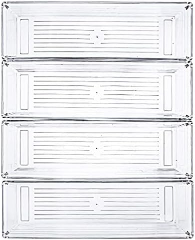 Kingrol 12 Pack Clear Drawer Organizers, 9 x 3 x 2 Inch Drawer Divider Storage Bins, Desk Storage Box Set for Kitchen Bedroom Bathroom Office Craft Supplies