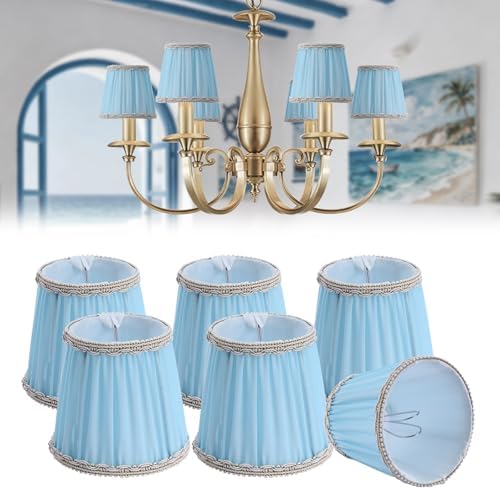 Fuloon Chandelier Lamp Shades, Clip on Small Sconce Lamp Shades, Suit for Candelabra Bulbs in Modern/European/French Country/Farmhouse Decoration, 3.5x4.3x4.9 in(6 Pack, Chiffon Blue)