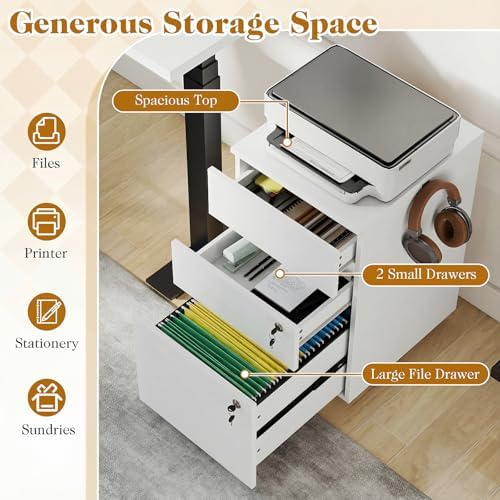 LOKO Mobile File Cabinet with 3 Drawers, Under Desk File Organizer (White)