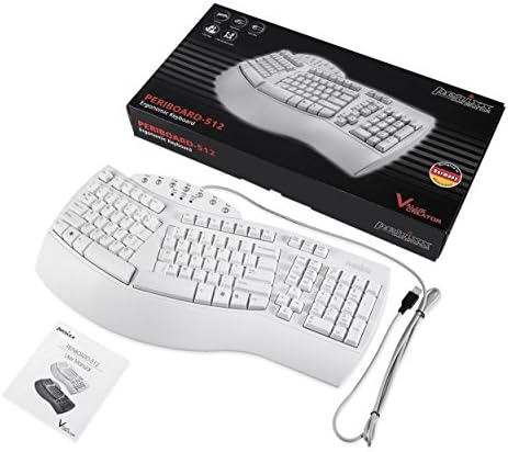 Perixx PERIBOARD-512W Periboard-512 Ergonomic Split Keyboard - Natural Ergonomic Design - White - Bulky Size 19.09"X9.29"X1.73", US English Layout
