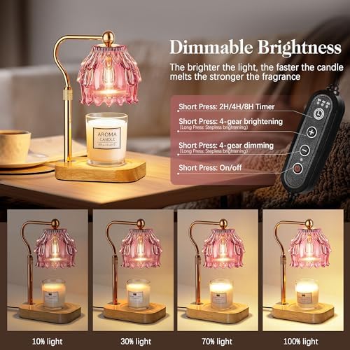 Candle Warmer Lamp with Timer Dimmer, Wax Melts Warmer Lamp for Gift, Pink