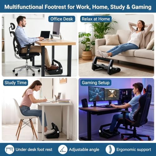 Foot Rest for Under Desk at Work, Non-Slip Wooden Under Desk Footrest, Ergonomic Foot Stools for Office Home (Black B, OneSize)