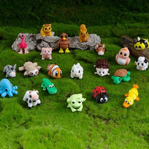 MONJITA 21 Pcs 3D Printed Easter Eggs with 21 Pcs Mini Animal Figurines Inside, Flexible Articulated Fidget Toys, Party Favors, Easter Basket Stuffers, Gifts for Kids Students Carnival Prizes