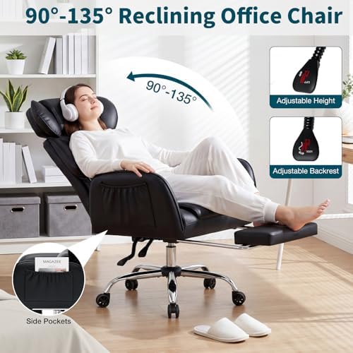 HOFFREE Criss Cross Office Chair with Flip-Up Arms,PU Leather,Black