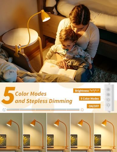 BOHON Clip on Light, Desk Lamp with Clamp, 5 Color 10 Brightness Yellow