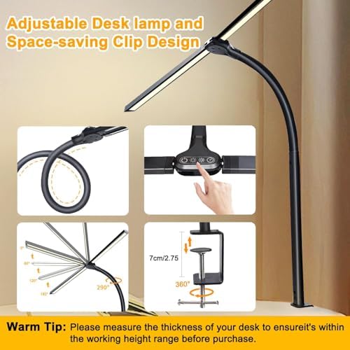 Double Head LED Desk Lamp for Office - Eye Caring Lamp with Clamp