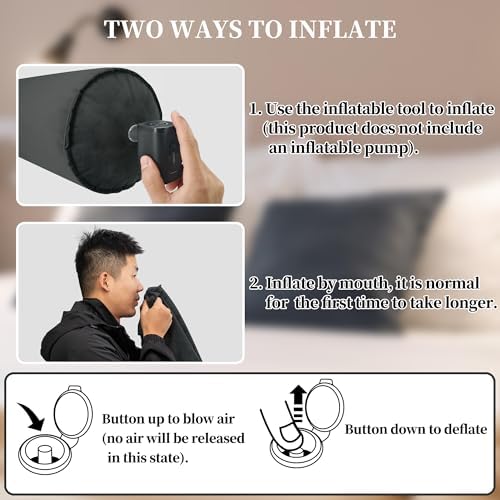 ONTYZZ Inflatable Long Body Pillow, Long Pillow for Bed, Oval Bolster Pillow for Good Sleeping and Back/Neck Support, 1pcs Black