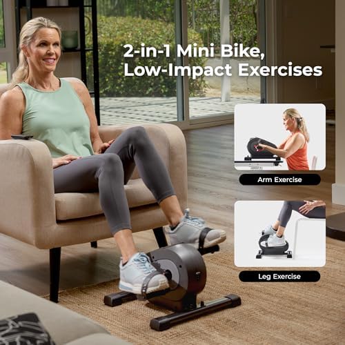Sunny Health & Fitness Smart Motorized 2-in-1 Pedal Exerciser, Indoor Compact Under-Desk Mini Bike for Low-Impact Cardio Workout and Physical Therapy, Free SunnyFit Training App Connection