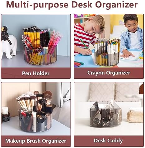 Absonic 250pcs Acrylic Pencil Holder Marker Organizer, 360-Degree Rotating Pen Holder, Crayon Organizers for Kids Pencil Organizer Caddy Art Supply Kids Desk Organizers for Office Home School, Black