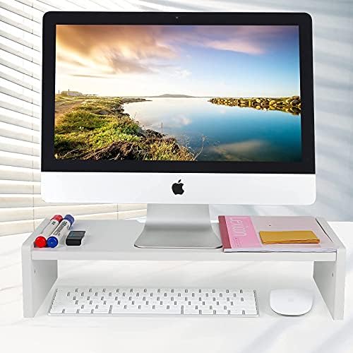 KINLINK Solid Wood Monitor Stand Riser, Monitor Riser with 2 Adjustable Height, 15.8 inch Computer Riser for Computer, iMac, PC, Printer, Computer Monitor Stand for Home & Office, White
