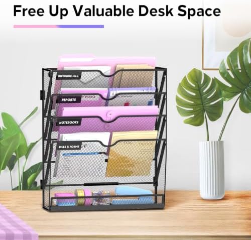 SUPEASY 5-Tier Wall File Organizer with Base, Wall Mounted File Holder