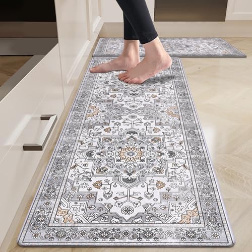 HEBE Anti Fatigue Kitchen Rugs Set of 2, Cushioned Kitchen Mats for Floor