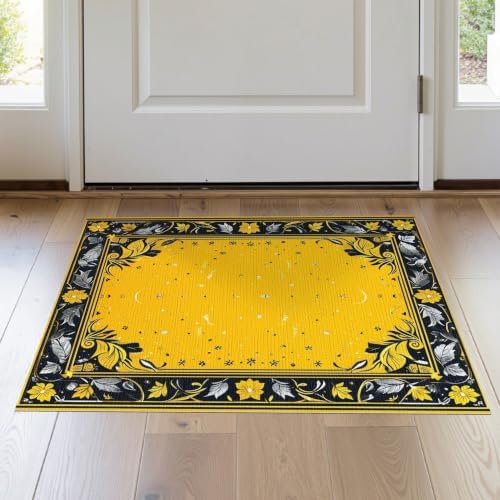 2'x3' Yellow Black Cat Golden Feline Motif Washable Throw Rug