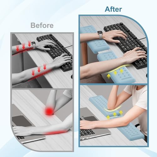 Leolee L-Shaped Desk Elbow Pads for Desk, Blue Memory Foam Arm Rest